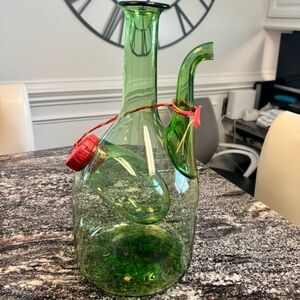 Vintage Hand Blown Italian Glass Wine Decanter with Ice Chamber